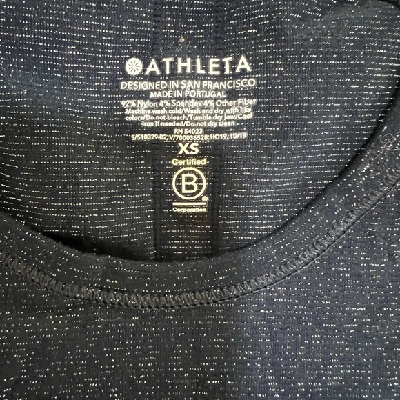 Athleta Women XS Speedlight Glow Sparkle Top Black Metallic Long Sleeve Ruched - Picture 7 of 7